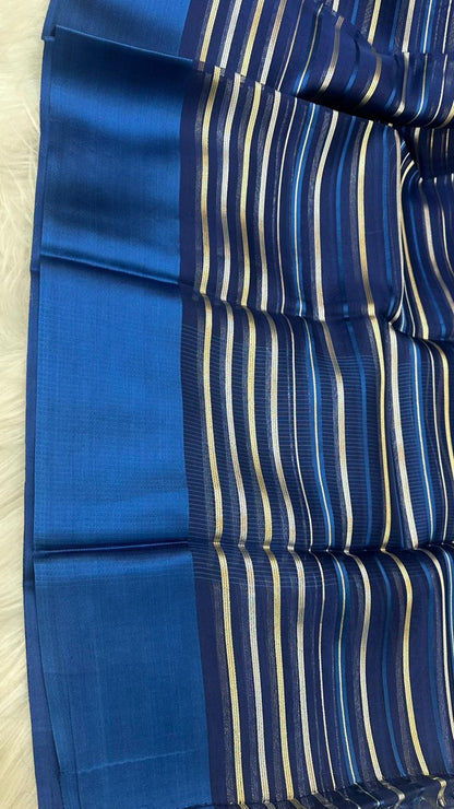 Pure Organza Silk Zari Lines Mashru Border Saree with Chiniya Silk Blouse