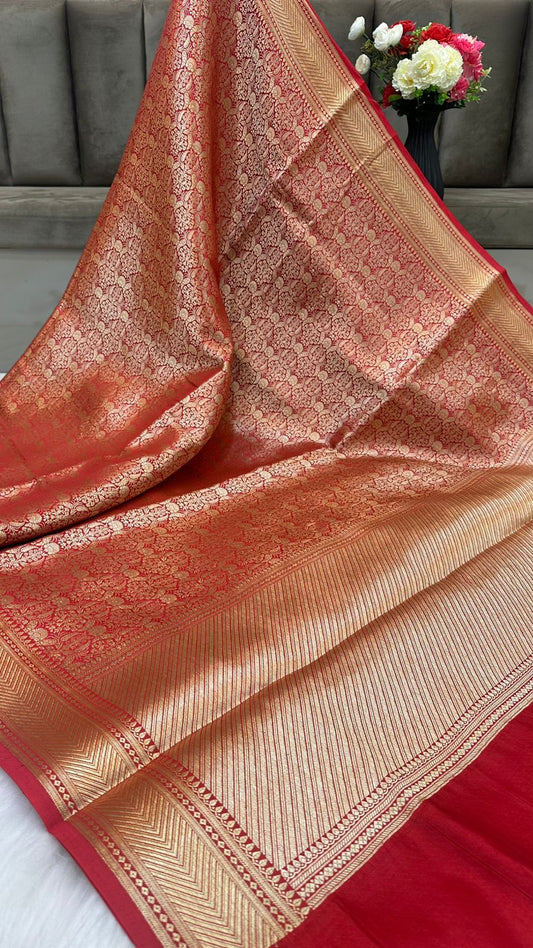 Red Pure Raw Mango Silk Zari Brocade Design Saree