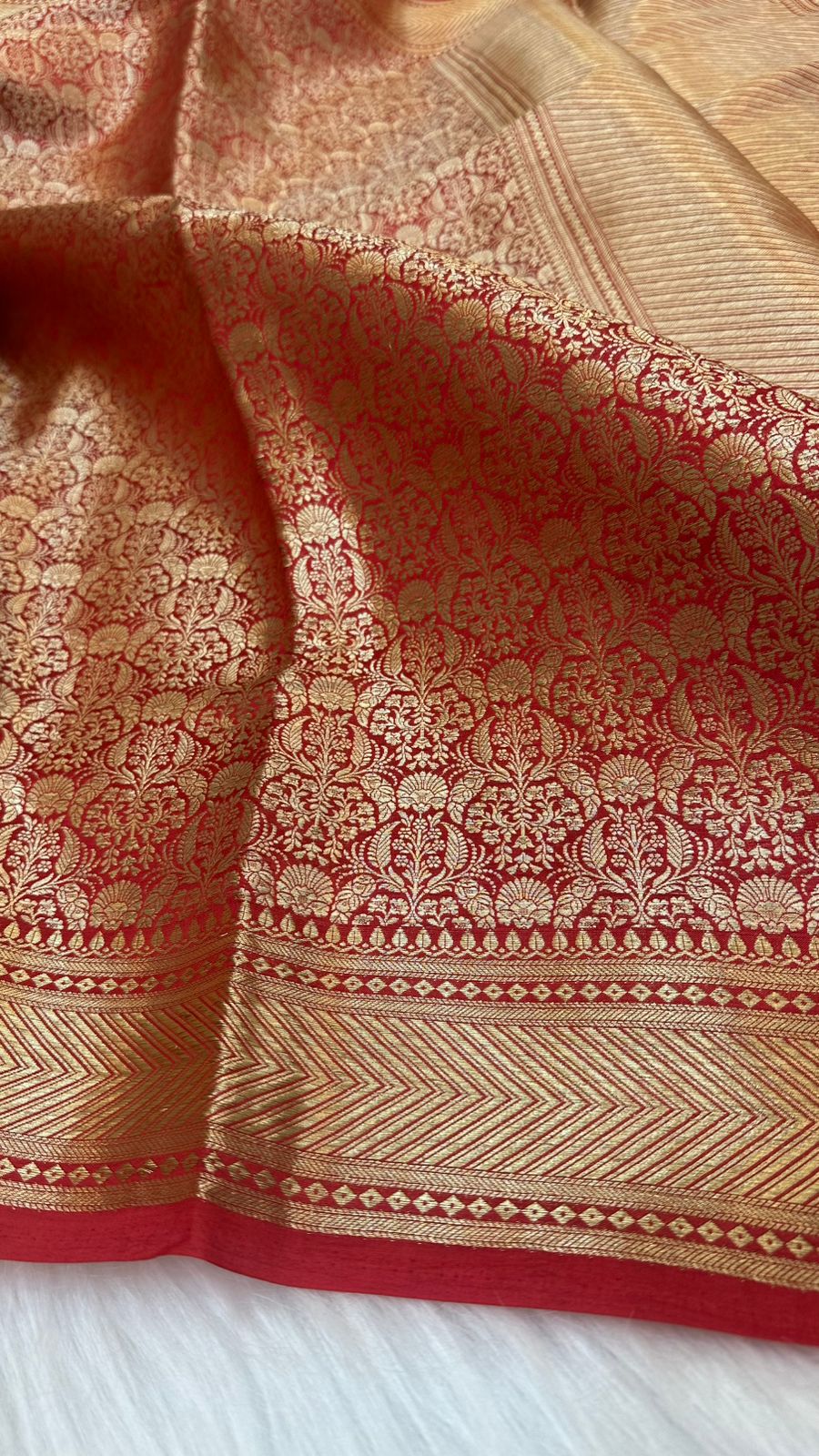 Red Pure Raw Mango Silk Zari Brocade Design Saree