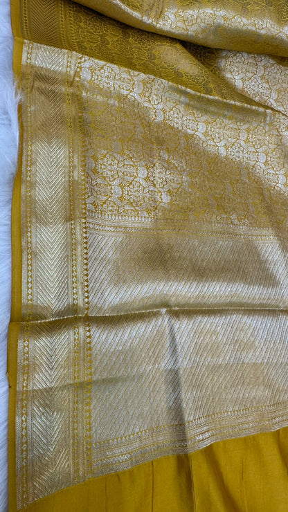 Yellow Pure Raw Mango Silk Zari Brocade Design Saree