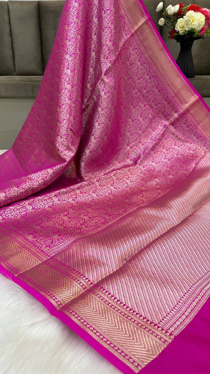 Magenta Pure Raw Mango Silk Zari Brocade Design Saree