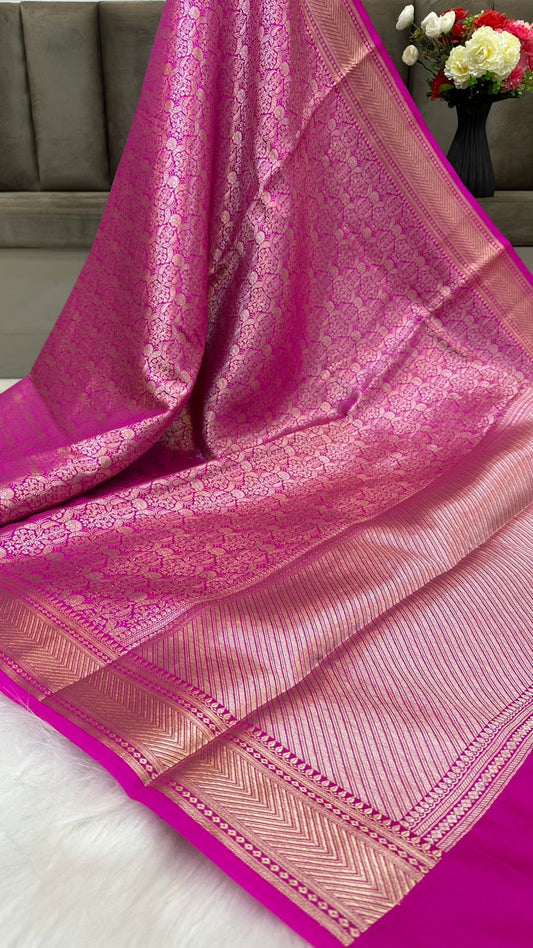 Magenta Pure Raw Mango Silk Zari Brocade Design Saree