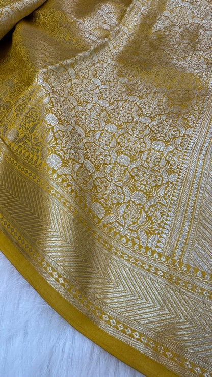 Yellow Pure Raw Mango Silk Zari Brocade Design Saree