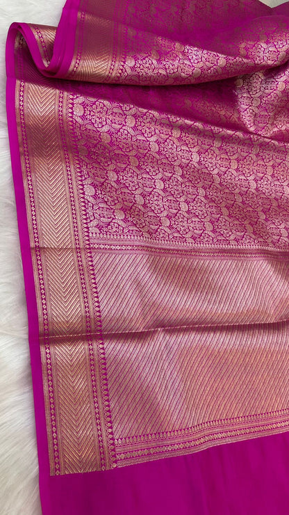 Magenta Pure Raw Mango Silk Zari Brocade Design Saree