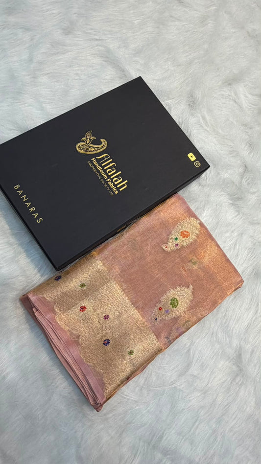 Pure Banarasi Katan Tissue Silk Mina Buta Zari Mina Border Saree