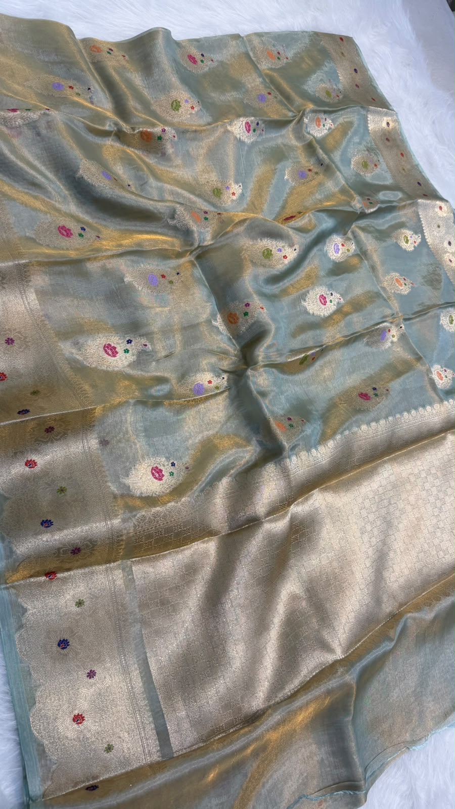 Pure Banarasi Katan Tissue Silk Mina Buta Zari Mina Border Saree