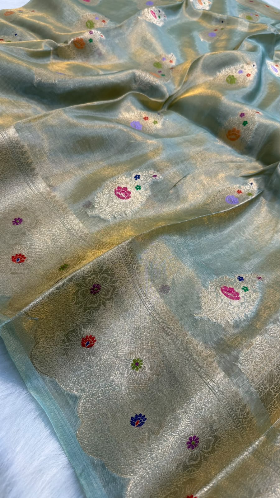 Pure Banarasi Katan Tissue Silk Mina Buta Zari Mina Border Saree