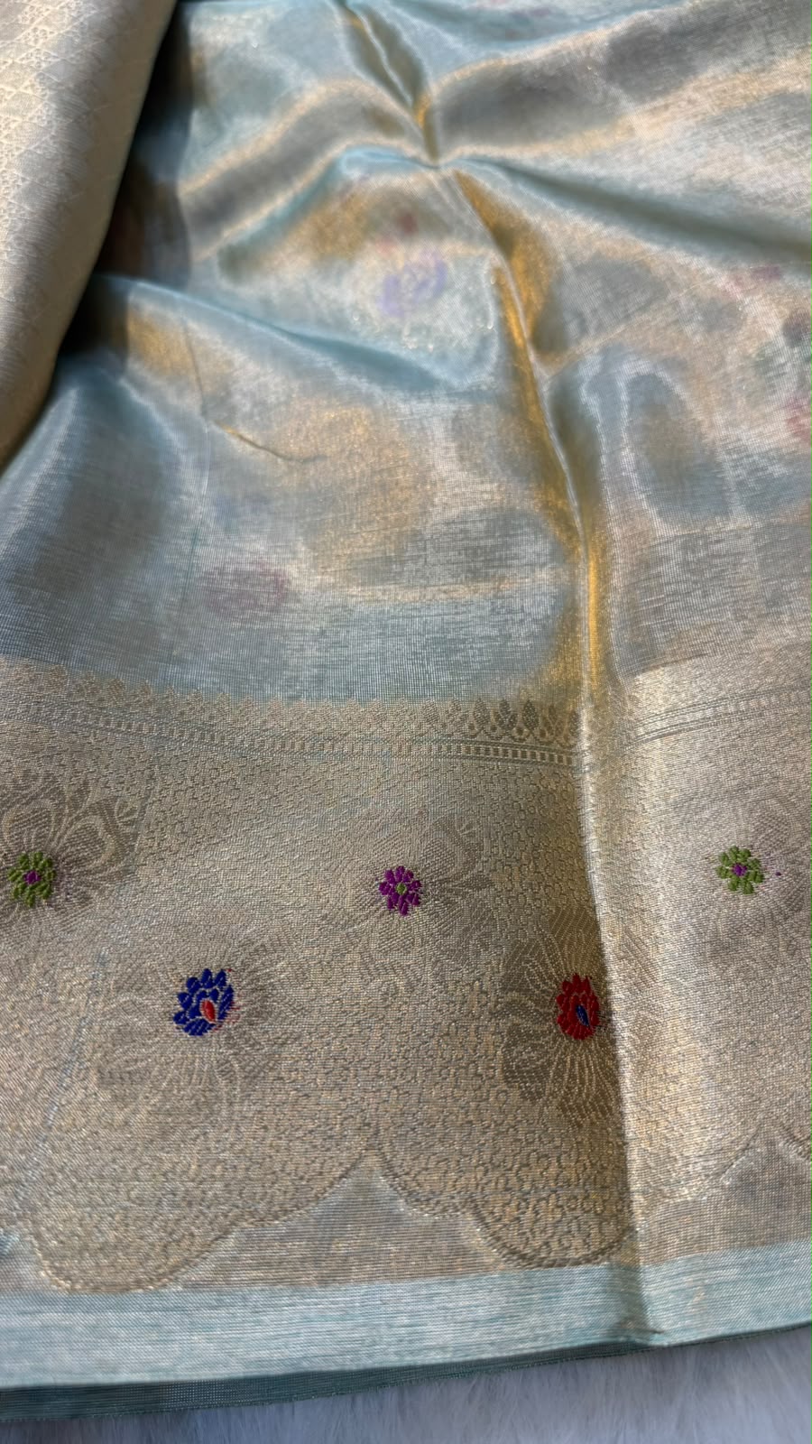 Pure Banarasi Katan Tissue Silk Mina Buta Zari Mina Border Saree