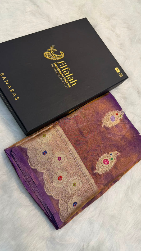 Pure Banarasi Katan Tissue Silk Mina Buta Zari Mina Border Saree