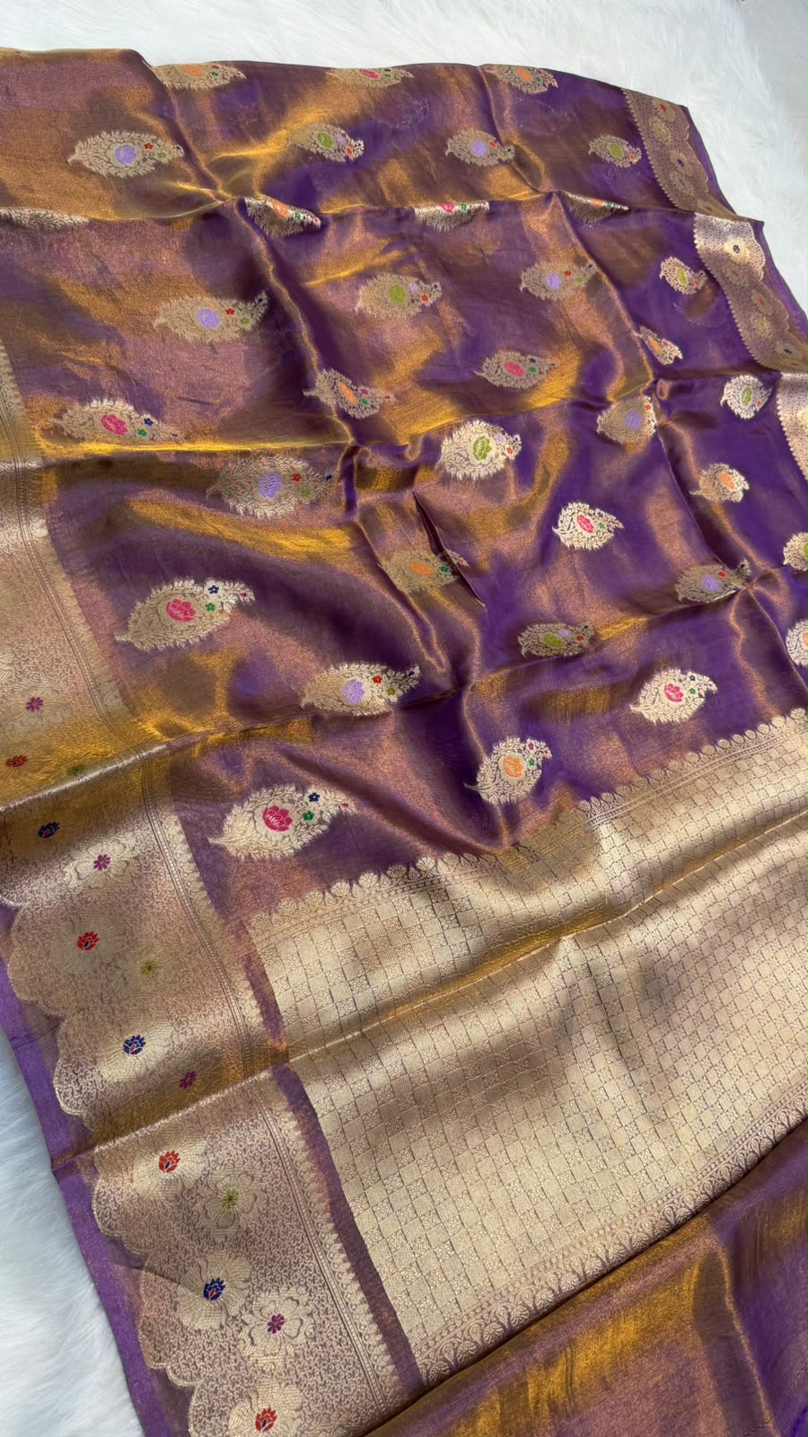 Pure Banarasi Katan Tissue Silk Mina Buta Zari Mina Border Saree