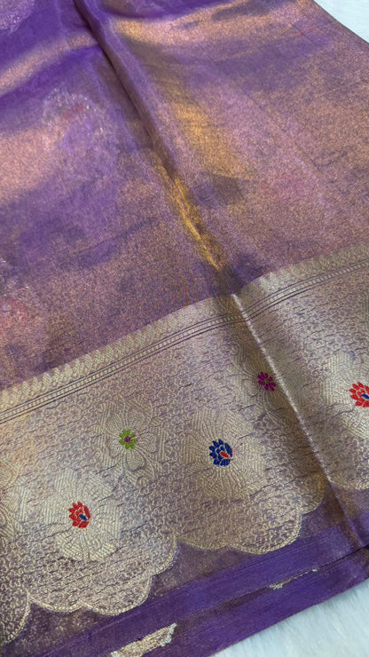 Pure Banarasi Katan Tissue Silk Mina Buta Zari Mina Border Saree