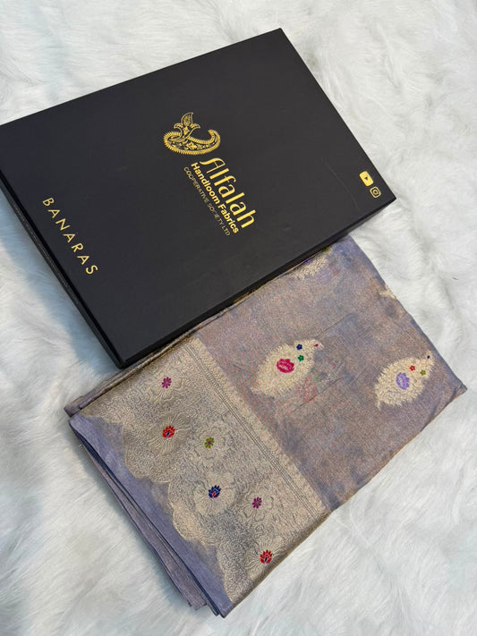 Pure Banarasi Katan Tissue Silk Mina Buta Zari Mina Border Saree