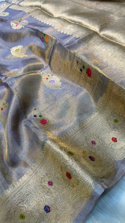 Pure Banarasi Katan Tissue Silk Mina Buta Zari Mina Border Saree