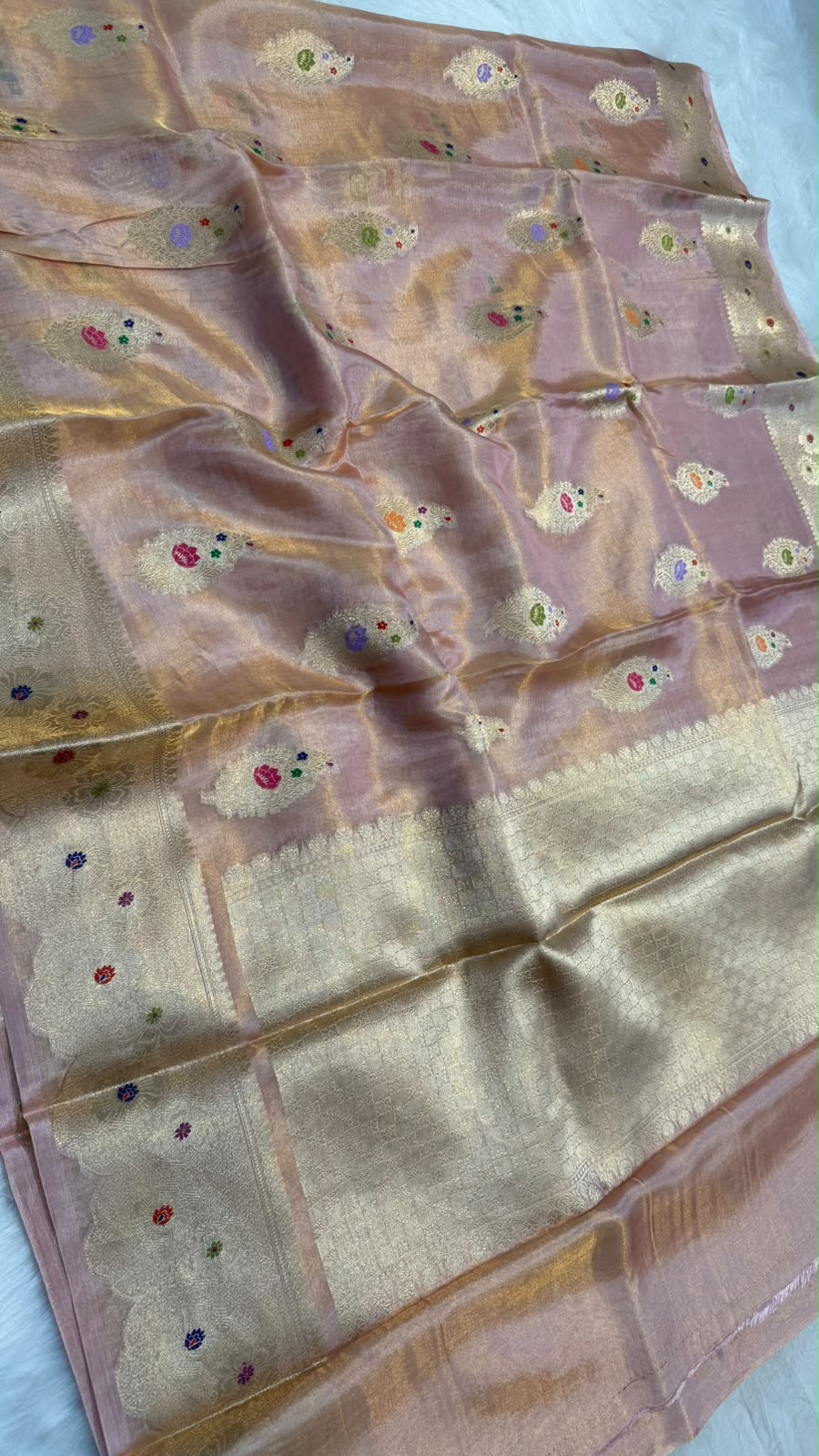 Pure Banarasi Katan Tissue Silk Mina Buta Zari Mina Border Saree