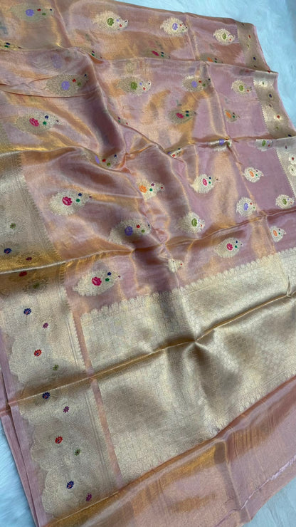 Pure Banarasi Katan Tissue Silk Mina Buta Zari Mina Border Saree