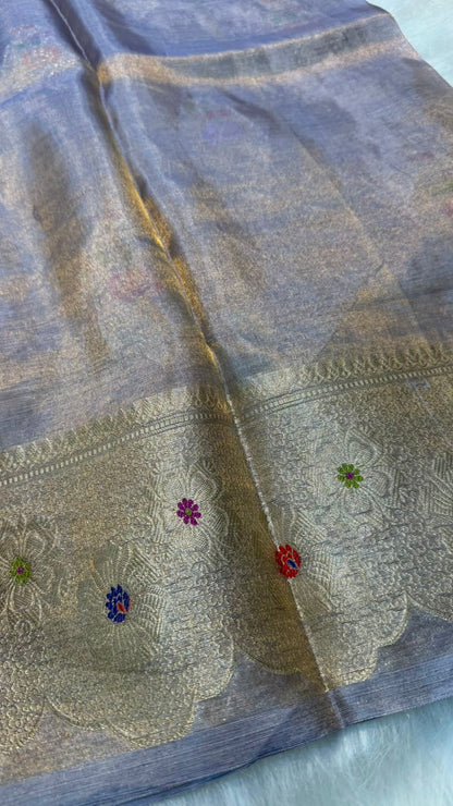 Pure Banarasi Katan Tissue Silk Mina Buta Zari Mina Border Saree
