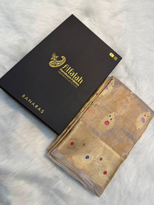 Pure Banarasi Katan Tissue Silk Mina Buta Zari Mina Border Saree