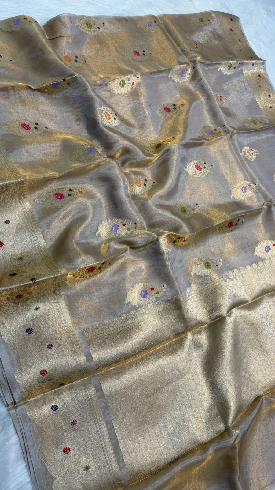 Pure Banarasi Katan Tissue Silk Mina Buta Zari Mina Border Saree