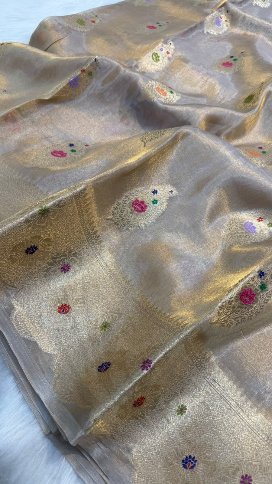 Pure Banarasi Katan Tissue Silk Mina Buta Zari Mina Border Saree