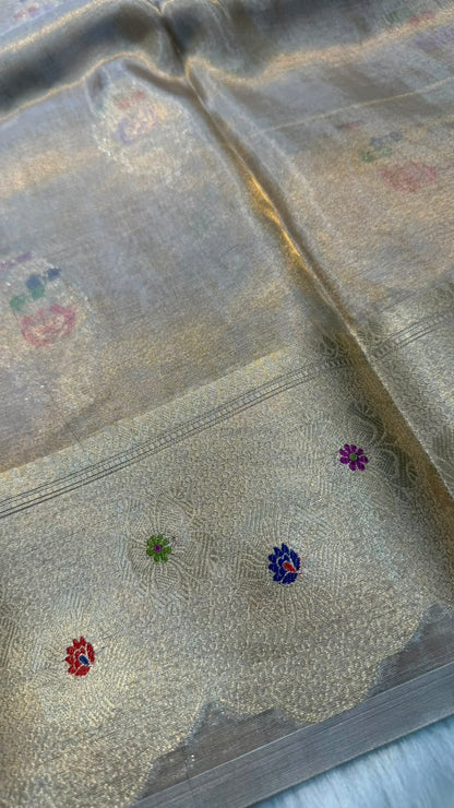 Pure Banarasi Katan Tissue Silk Mina Buta Zari Mina Border Saree