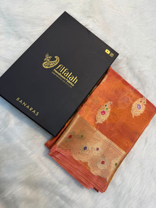 Pure Banarasi Katan Tissue Silk Mina Buta Zari Mina Border Saree