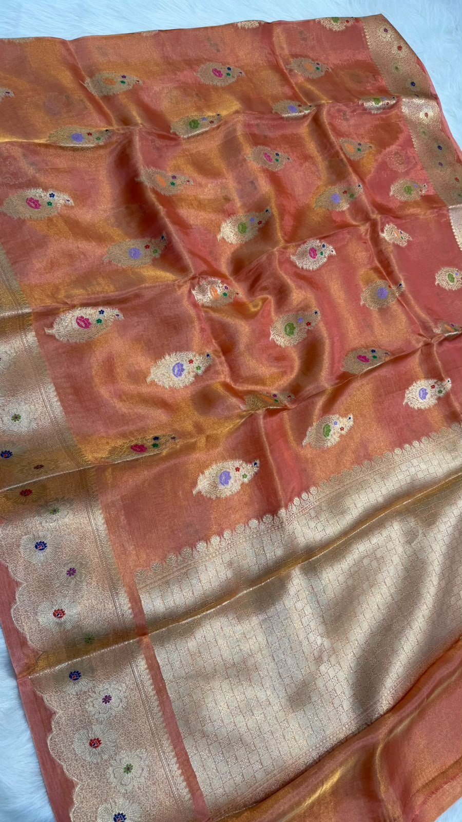 Pure Banarasi Katan Tissue Silk Mina Buta Zari Mina Border Saree