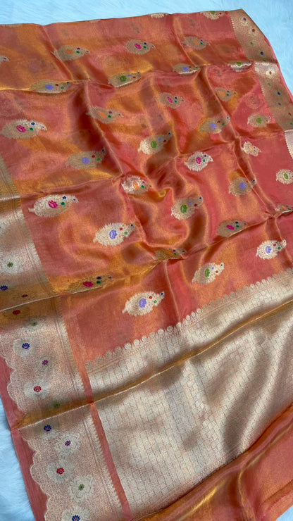 Pure Banarasi Katan Tissue Silk Mina Buta Zari Mina Border Saree