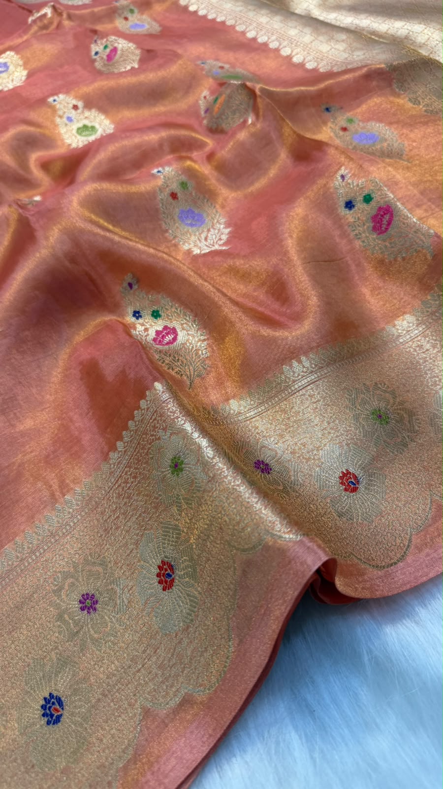 Pure Banarasi Katan Tissue Silk Mina Buta Zari Mina Border Saree