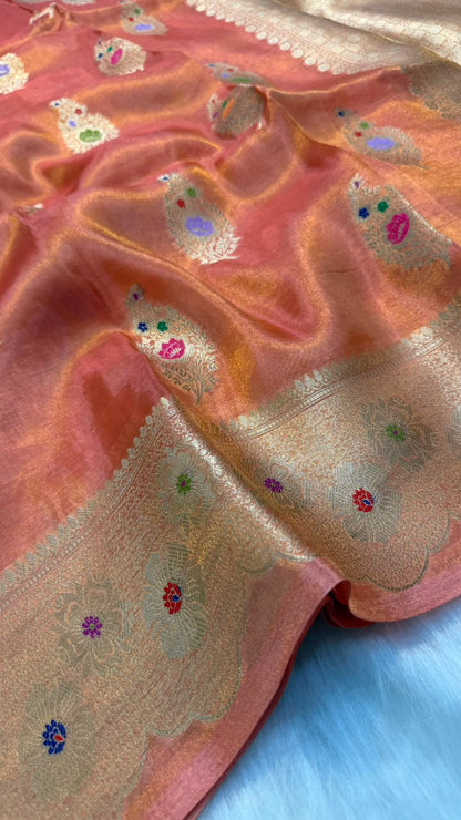Pure Banarasi Katan Tissue Silk Mina Buta Zari Mina Border Saree
