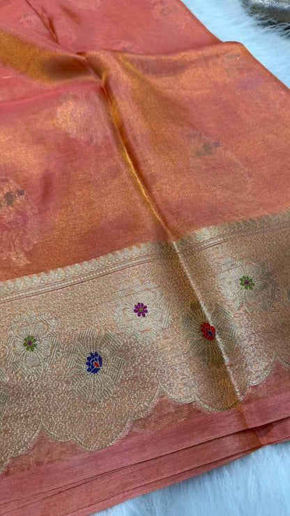 Pure Banarasi Katan Tissue Silk Mina Buta Zari Mina Border Saree
