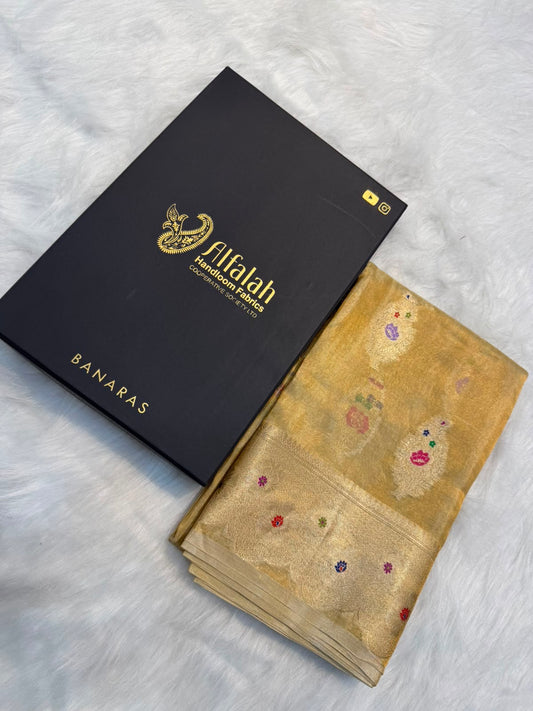 Pure Banarasi Katan Tissue Silk Mina Buta Zari Mina Border Saree