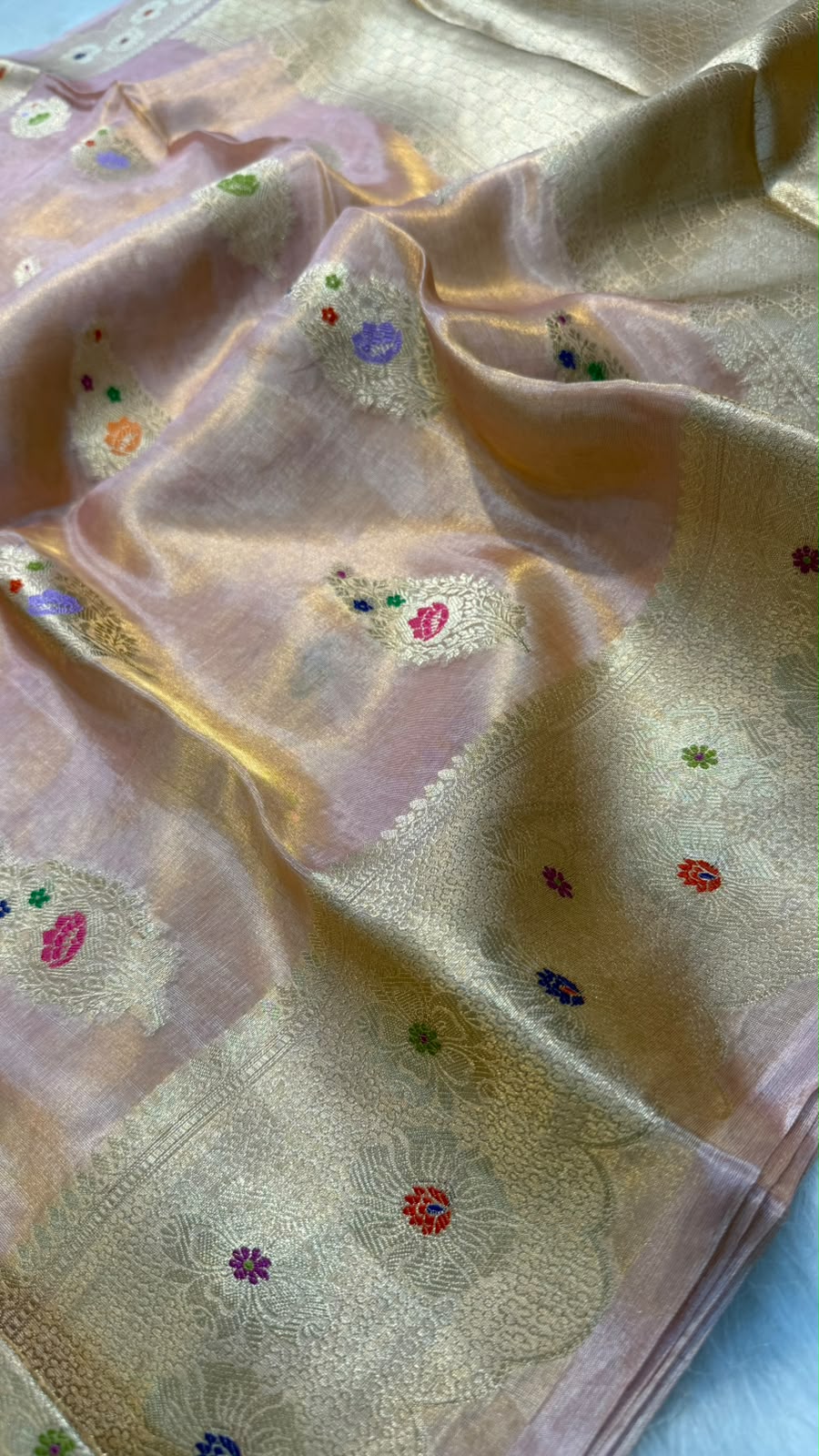 Pure Banarasi Katan Tissue Silk Mina Buta Zari Mina Border Saree