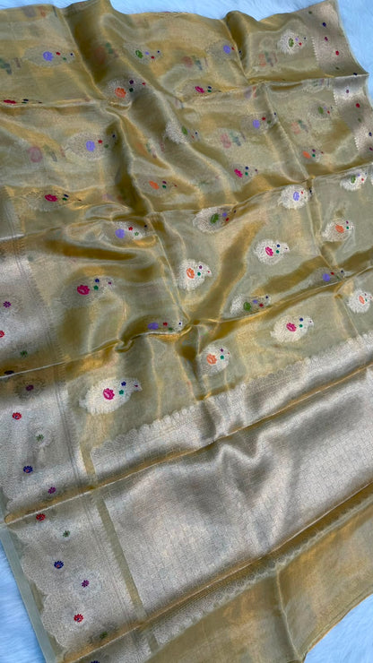 Pure Banarasi Katan Tissue Silk Mina Buta Zari Mina Border Saree