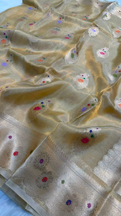 Pure Banarasi Katan Tissue Silk Mina Buta Zari Mina Border Saree