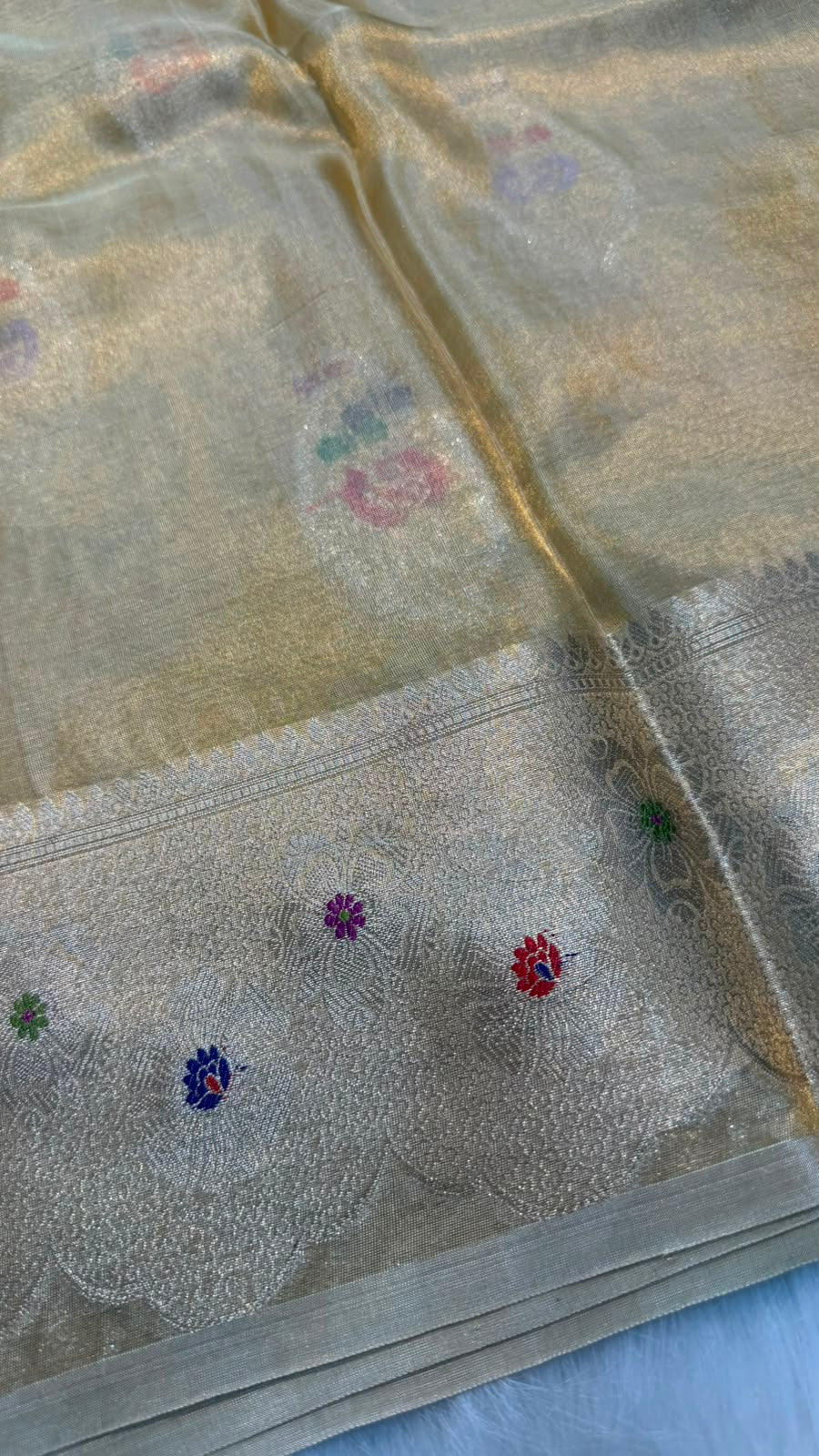 Pure Banarasi Katan Tissue Silk Mina Buta Zari Mina Border Saree