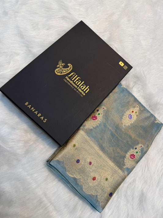 Pure Banarasi Katan Tissue Silk Mina Buta Zari Mina Border Saree