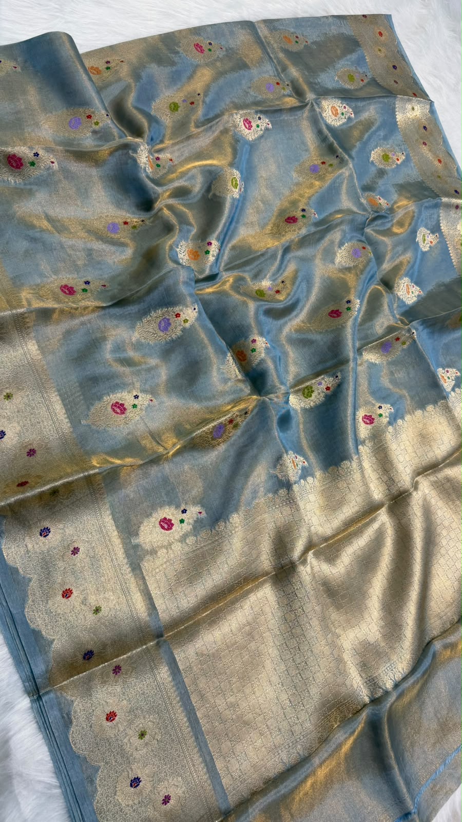 Pure Banarasi Katan Tissue Silk Mina Buta Zari Mina Border Saree