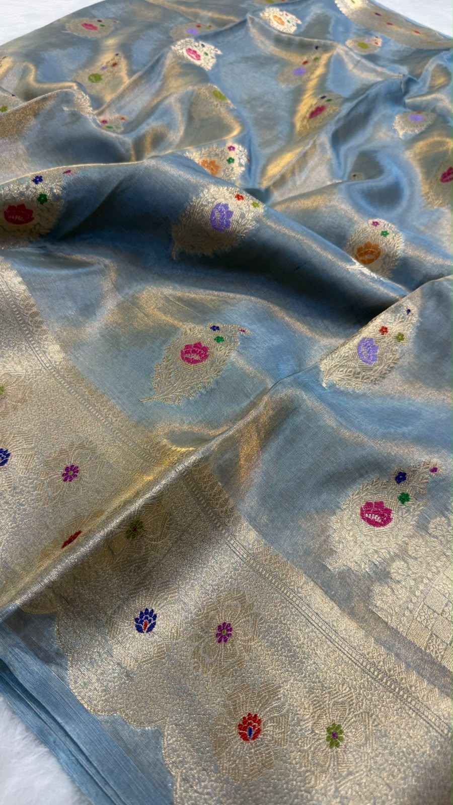 Pure Banarasi Katan Tissue Silk Mina Buta Zari Mina Border Saree