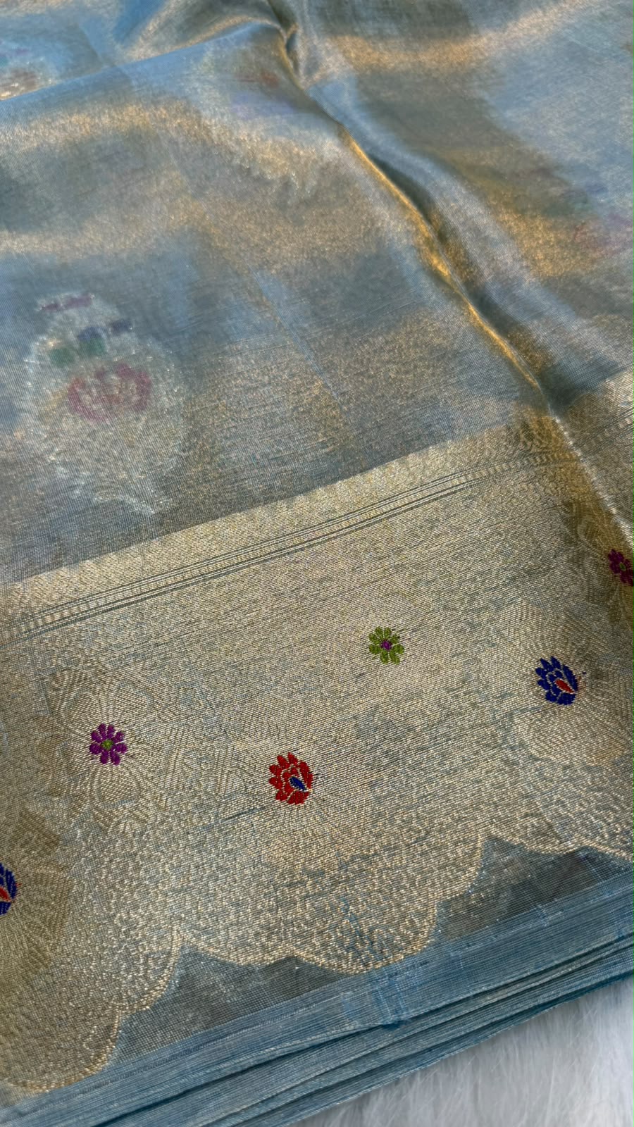 Pure Banarasi Katan Tissue Silk Mina Buta Zari Mina Border Saree