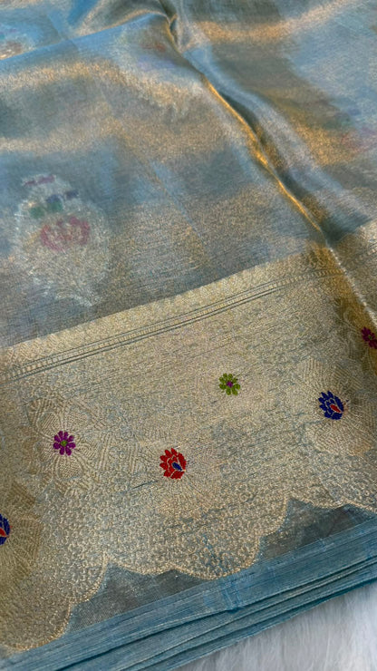 Pure Banarasi Katan Tissue Silk Mina Buta Zari Mina Border Saree