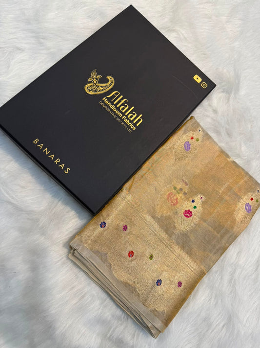 Pure Banarasi Katan Tissue Silk Mina Buta Zari Mina Border Saree