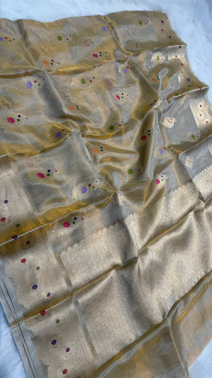 Pure Banarasi Katan Tissue Silk Mina Buta Zari Mina Border Saree