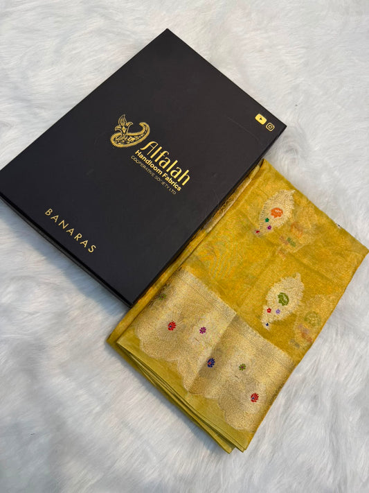 Pure Banarasi Katan Tissue Silk Mina Buta Zari Mina Border Saree