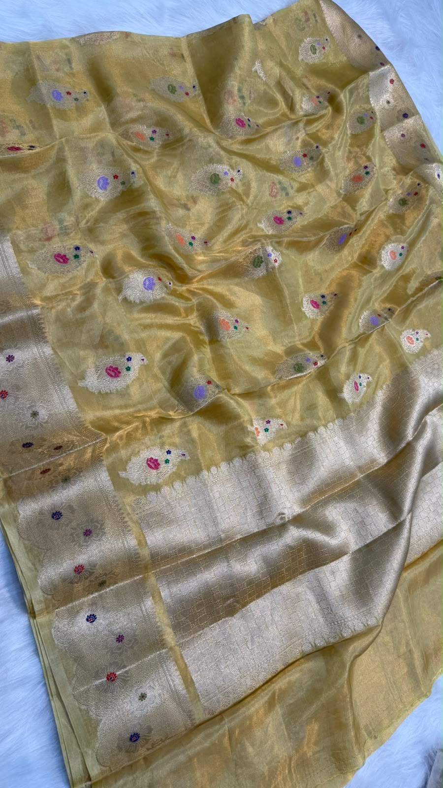 Pure Banarasi Katan Tissue Silk Mina Buta Zari Mina Border Saree