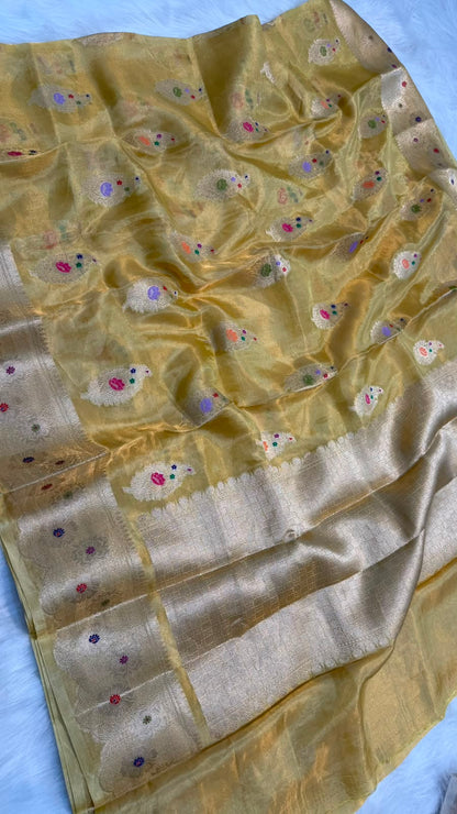 Pure Banarasi Katan Tissue Silk Mina Buta Zari Mina Border Saree