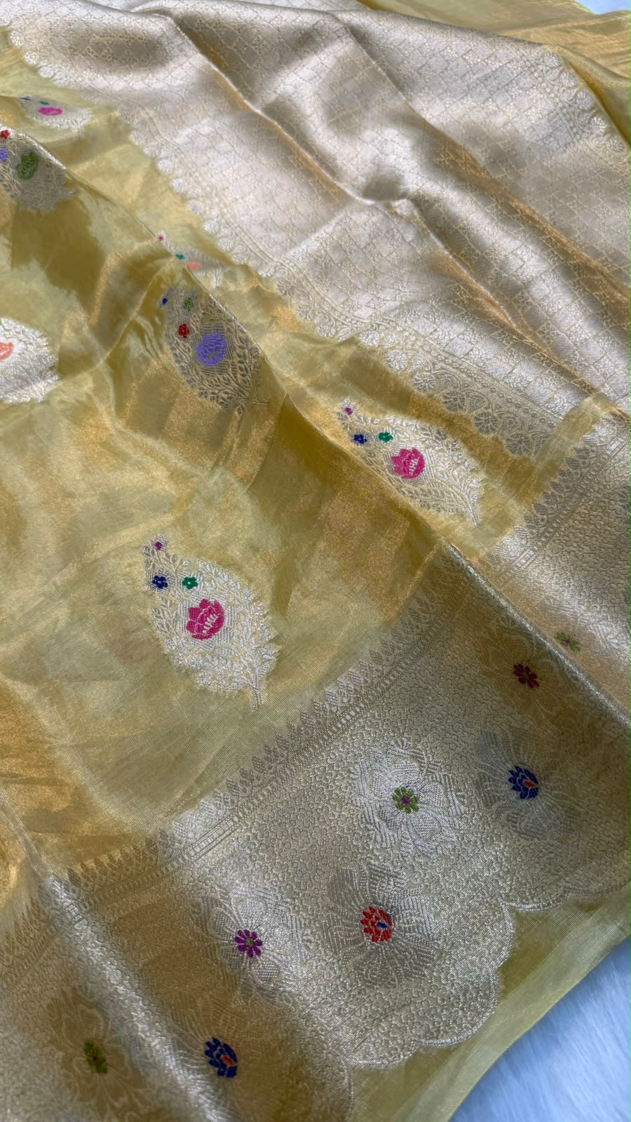 Pure Banarasi Katan Tissue Silk Mina Buta Zari Mina Border Saree