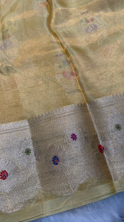Pure Banarasi Katan Tissue Silk Mina Buta Zari Mina Border Saree
