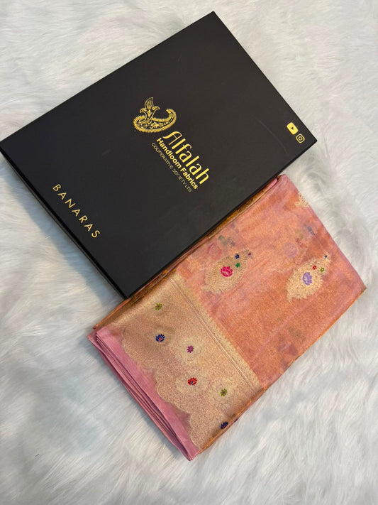 Pure Banarasi Katan Tissue Silk Mina Buta Zari Mina Border Saree