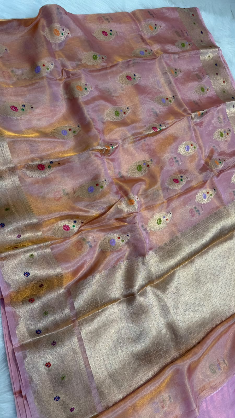 Pure Banarasi Katan Tissue Silk Mina Buta Zari Mina Border Saree