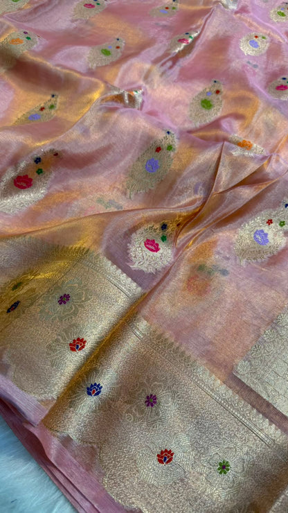 Pure Banarasi Katan Tissue Silk Mina Buta Zari Mina Border Saree